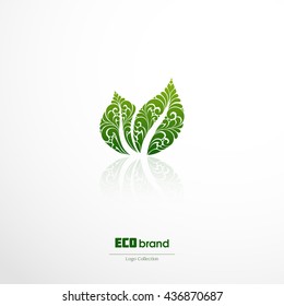 Logo green leaf nature vector design. Ornate green leaf icon