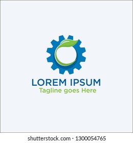 Logo green leaf and subtly shape of lab flask in negative space, Nature leaf and gear vector logo for environment industrial - Vector 