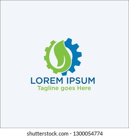 Logo green leaf and subtly shape of lab flask in negative space, Nature leaf and gear vector logo for environment industrial - Vector 