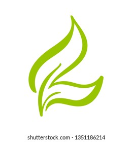 Logo of green leaf of tea. Ecology nature element vector icon. Eco vegan bio calligraphy hand drawn illustration