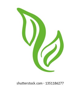 Logo of green leaf of tea. Ecology nature element vector icon clean. Eco vegan bio calligraphy hand drawn illustration