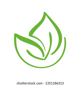 Logo of green leaf of tea. Ecology nature element vector icon symbol. Eco vegan bio calligraphy hand drawn illustration