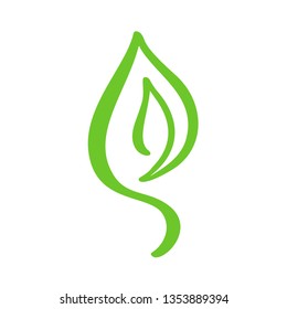 Logo green leaf of tea. Ecology nature element vector icon organic spa. Eco vegan bio calligraphy hand drawn illustration.