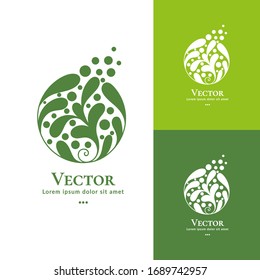 Logo con hojas verdes en forma de círculo. Plantilla vectorial con elementos orgánicos. Puede utilizarse para el emblema y el monograma. Excelente para invitación, menú, fondo o cualquier idea deseada.