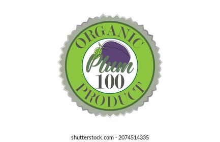 Logo of green organic clean food - plum. The label is suitable for packaging, green eco bioproduct, business, environment and label