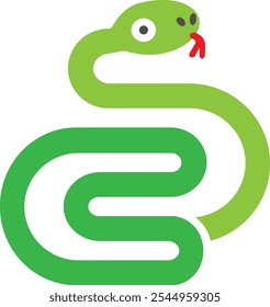 Logo green snake with eyes nostrils and tongue without contour symbol of 2025 icon.