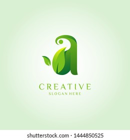 A logo Green Vector with leaf element 