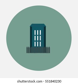 Logo grey house, fence and seagulls. Round background. Ball. Logo for real estate Agency. Low-rise construction. Vector
