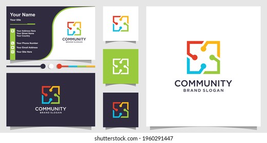 Logo group for community creative square concept and business card design Premium Vector