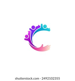 logo of a group of people circled to form the letter C, C logo and charity design,