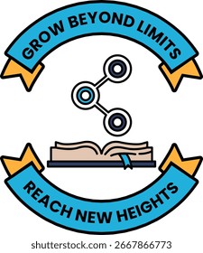 A logo for Grow Beyond Limits Reach New Heights. The logo is a book with a ribbon around it