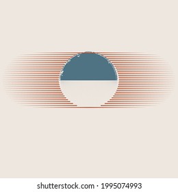 Logotipo con círculo texturado de color gris .Diseño mínimo .Bandas vectoriales negras .Forma geométrica.