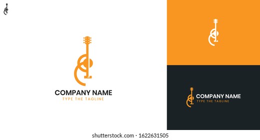 Logo Guitar - All elements on this template are editable with vector software.