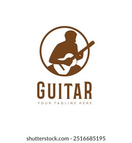 logo conceito de guitarra para uma loja de guitarra acústica, lição, serviço, curso, estudo. O logo violão acústico é simples, mas distintivo, fácil de reconhecer e lembrar