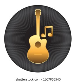 Logo guitar note plate gold on isolated background. Vector image. eps 10
