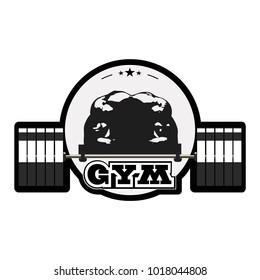 The logo of the gym. Silhouette of a bodybuilder with a barbell. Vector illustration. Bodybuilder logo design.