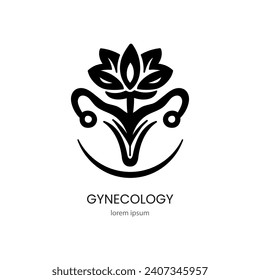 Logo gynecology flower in the shape of the female reproductive system for women health medical centers
