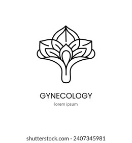 Flor de ginecología con logotipo en forma de sistema reproductivo femenino para centros médicos de salud para mujeres