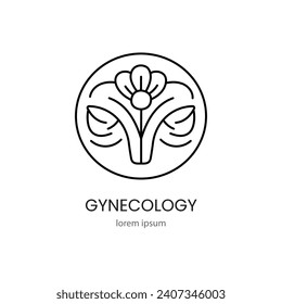 Logo gynecology flower in the shape of the female reproductive system for women health medical centers