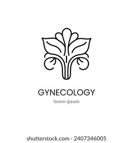 Flor de ginecología con logotipo en forma de sistema reproductivo femenino para centros médicos de salud para mujeres