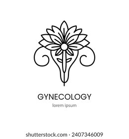 Flor de ginecología con logotipo en forma de sistema reproductivo femenino para centros médicos de salud para mujeres