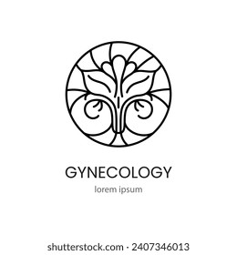 Logo gynecology flower in the shape of the female reproductive system for women health medical centers