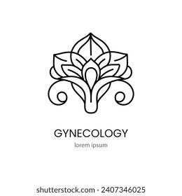 Logo gynecology flower in the shape of the female reproductive system for women health medical centers