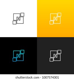 Logo H em quadrado abstrato. Logotipo linear da letra h para empresas e marcas com um gradiente amarelo. Conjunto de design de monograma minimalista.