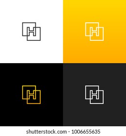 Logo H in square lines. Linear logo of the letter h for companies and brands with a yellow gradient. Set of minimalistic monogram design.