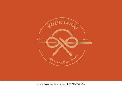 logo with hair combed in a bow or braid. linear logo for beauty salon or sewn hair