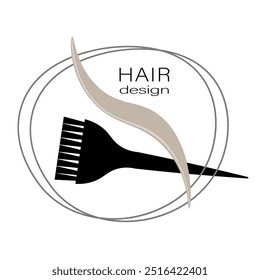 Logo para peluquería. Herramientas para peluquería. Cepillo de tinte para el cabello. Vector.