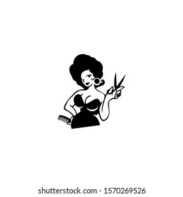 Logo for the hairdresser, black and white logo for a barbershop,Retro printing for haircut salons, t-shirts, typography, Vector graphics template