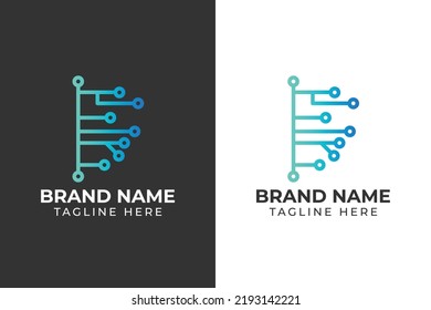 Logo Half Brain Tech Gradient Template Design 