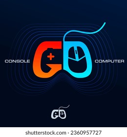 Logo with half gaming controller that also looks like G and half mouse. Comparison between pc and game console. Fire and ice computer vs console device png vector. Best for gamers and streamers.