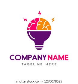Logo with a half of light bulb and brain isolated on white background. Symbol of creativity, creative idea, mind, thinking.