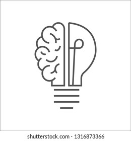 Logo with a half of light bulb and brain isolated on white background. Symbol of creativity, creative idea, mind, thinking. Editable Stroke. EPS 10