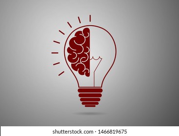 Logo with half light bulb and brain isolated on gray background. Symbol of creativity, concept of idea, mind, thinking. Vector illustration for your design.