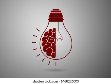 Logo with half light bulb and brain isolated on gray background. Symbol of creativity, concept of idea, mind, thinking. Vector illustration for your design.