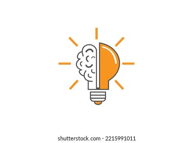 Logo con media bombilla y cerebro. Símbolo de creatividad, idea creativa, mente, pensamiento, ilustración vectorial.
