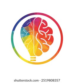 Logo with a half of light bulb and brain isolated on white background. Symbol of creativity, creative idea, mind, thinking.