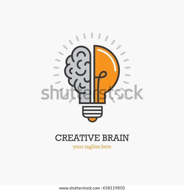 Logo\
with a half of light bulb and brain isolated on white background.\
Symbol of creativity, creative idea, mind,\
thinking.