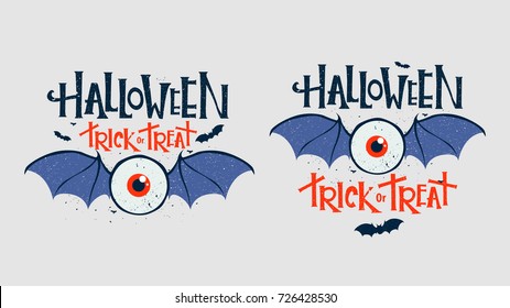 Logo Halloween. Logotype eye with bat wings. trick or treat.
