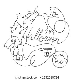 Logo halloween outline cartoon concept on white background. flat design banner  concept. vector ,illustration, thin line. vector ,illustration