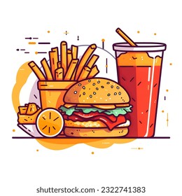 Logo - hamburger, cola and fries on a white background.