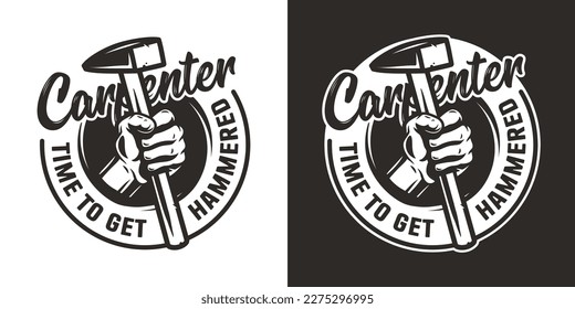 Logo of hammer and nails for craft studio or workshop. Handyman repair tool, professional carpentry work