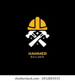 Logo of hammer and safety helmet  in simple modern style for construction company