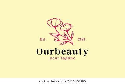 logo with hand draw style. with the main object being a plant flower theme that prioritizes beauty and has a classic or simple nuance.