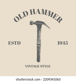 Logo Hand Drawn Hammer Vintage Retro Style, Logo Illlustration Vector Template Design