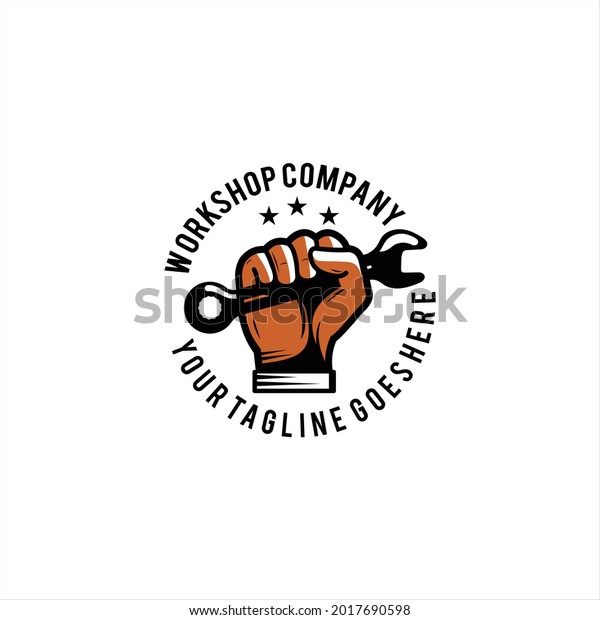 logo hand holding pass key, worksop, garage,\
service, tuning. for car repair shop\
