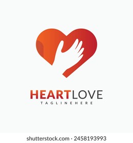 Logo de una mano abrazando un corazón. El corazón es rojo y naranja. Corazón rodeado de fondo blanco
